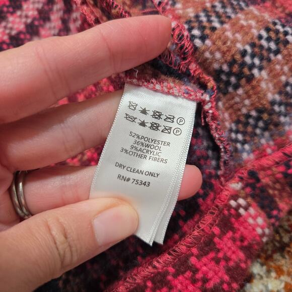 Rachel Zoe Plaid Tweed Wool Blend One Button Unlined Coat medium Oversized - Picture 8 of 8